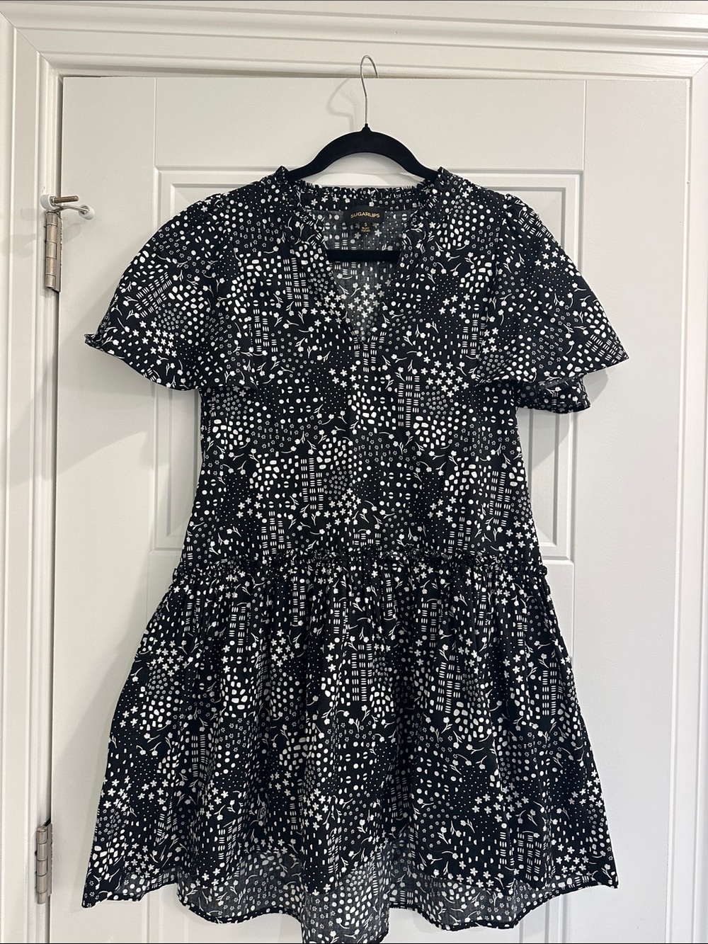 Sugarlips Black and White Printed Mini Dress with pockets